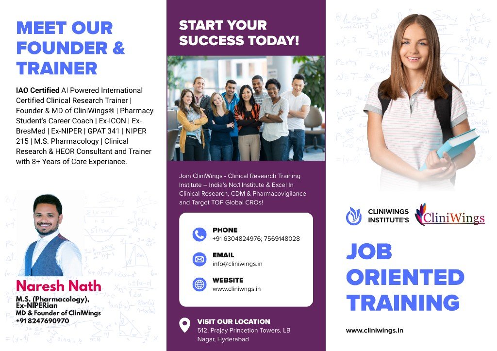 CliniWings brochure — founder, team, and job-oriented training