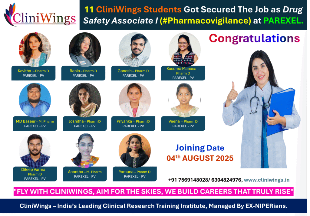 11 CliniWings students join PAREXEL as Drug Safety Associates (PV)